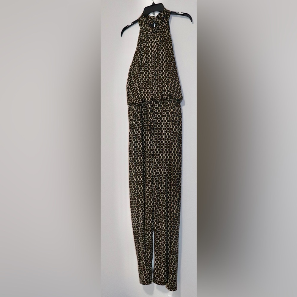 Enfocus Studio Black & Gold halter Top Sleeveless Pants Suit One Piece Jumpsuit - Picture 2 of 7
